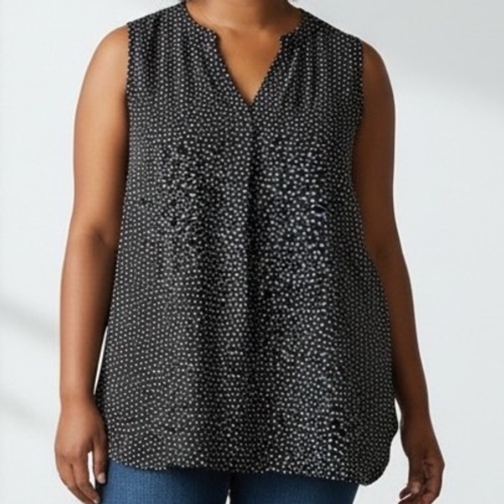 Banana Republic Womens XL Navy Blue Geometric Print Sleeveless V-Neck Blouse NWT